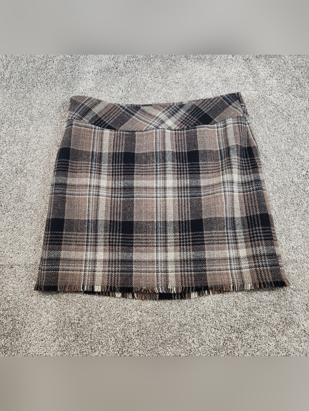 Eddie Bauer Wool Blend Plaid Skirt Women’s Size 14 Fringe Hem Vintage Feel